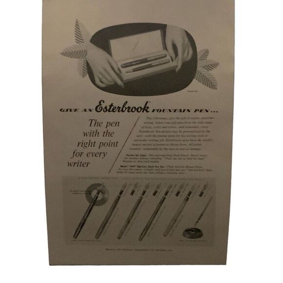 Vintage 1952 Esterbrook Fountain Pen Every Writer Ad Advertisement - Picture 2 of 3